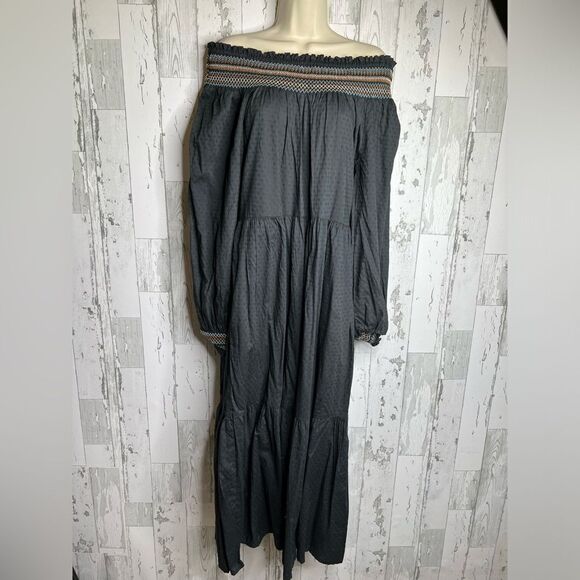 NWT Universal Thread Women's Dark Gray Embroidered Long Peasant Dress Size Small - Picture 1 of 9